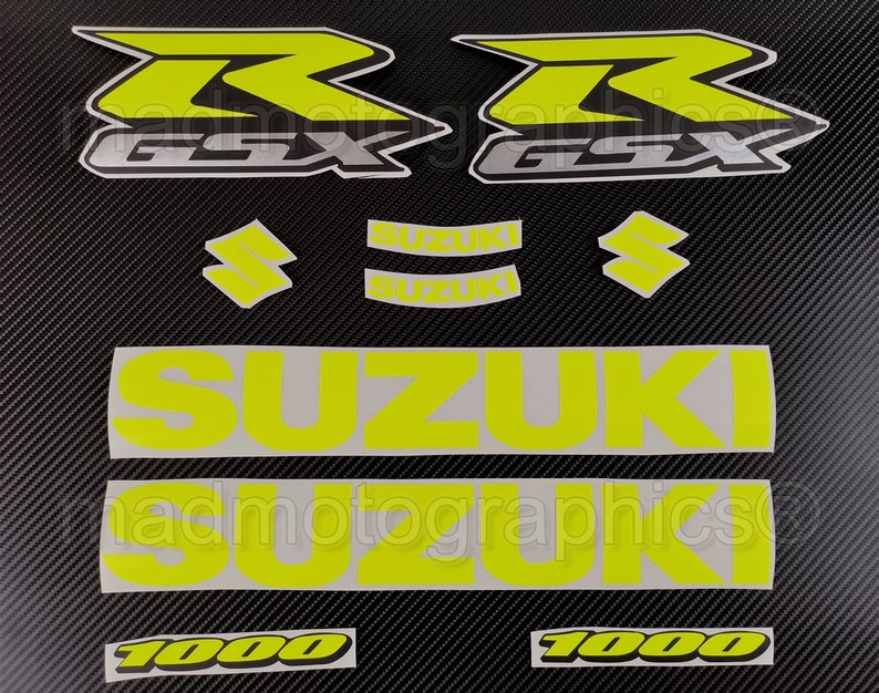 Suzuki GSX-R 600 750 1000 Fairing Bike Stickers decals set graphics set for gsxr Fluorescent Neon Yellow image