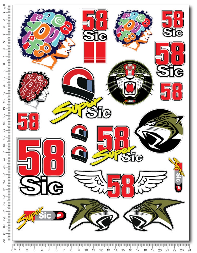 Marco Simoncelli Number 58 Helmet Decals pair