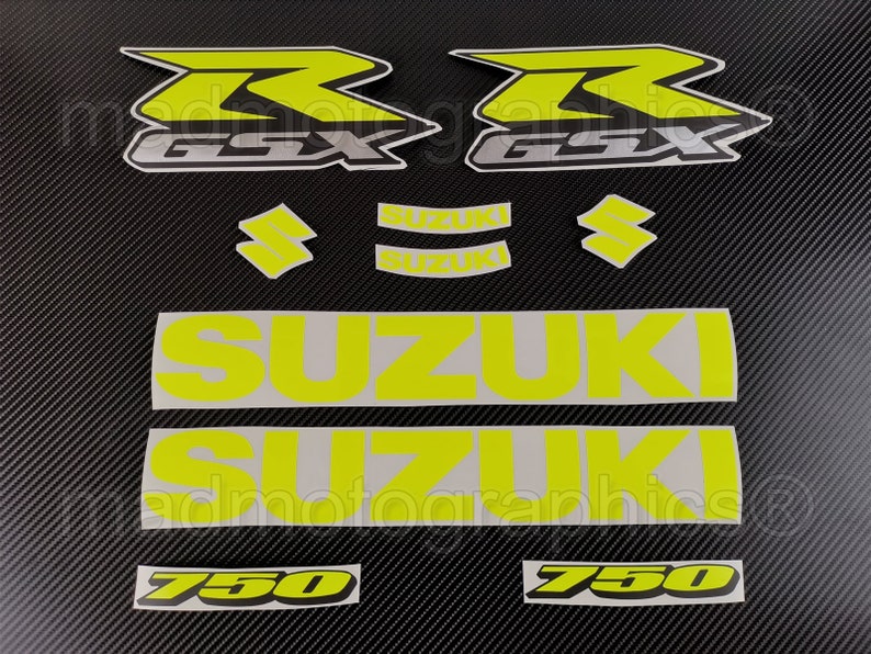 Suzuki GSX-R 600 750 1000 Fairing Bike Stickers decals set graphics set for gsxr Fluorescent Neon Yellow image