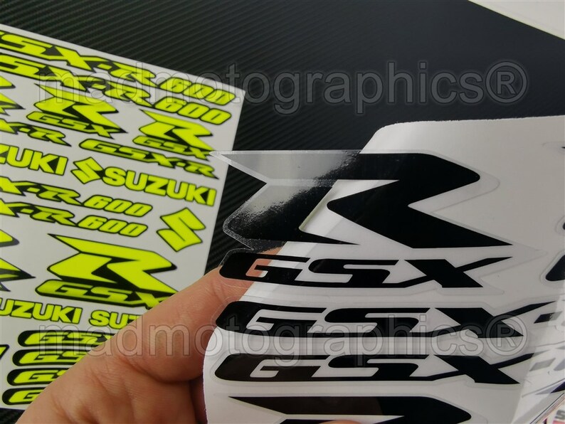 Suzuki GSX-R 600 750 1000 two part stickers set fairing tank decals motorbike graphics Fluorescent Neon Yellow gsxr Laminated image
