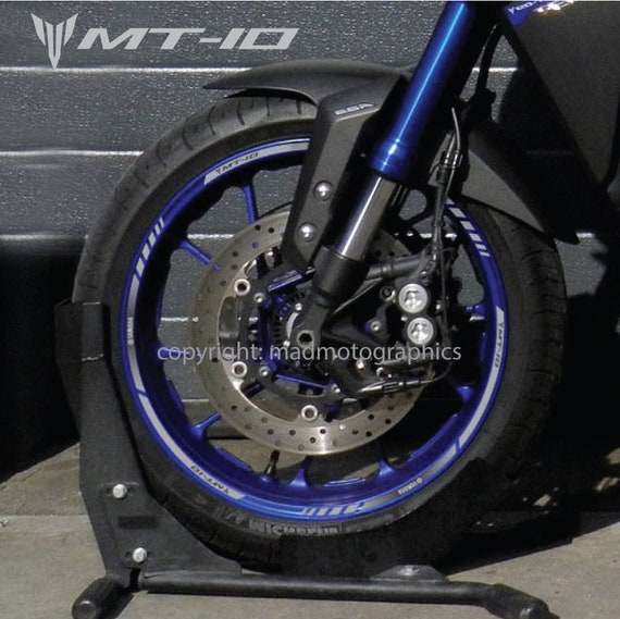 Yamaha MT10 wheel rim graphics black blue silver x 12 decals stickers