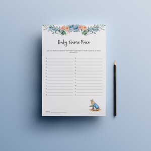 Instant Download Peter Rabbit Baby Shower Name Race game, A-Z Baby Name Game, Peter Rabbit Baby Shower Game, Peter Rabbit Game - A4