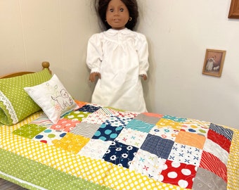 Doll Quilt, Handmade, Quilted, Matching Pillowcase and Throw Pillow, Bedding for 18" Doll