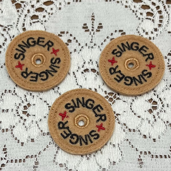Vintage Singer Spool Caps, Tan, Featherweight or Vintage Sewing Machine, Set of Three