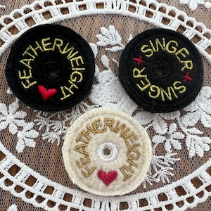 Embroidered Felt Spool Pin Caps: Vintage Singer Featherweight, Set of Three
