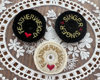 Embroidered Felt Spool Pin Caps: Vintage Singer Featherweight, Set of Three