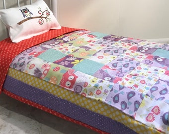 Patchwork Quilt Doll Bedding with Owls