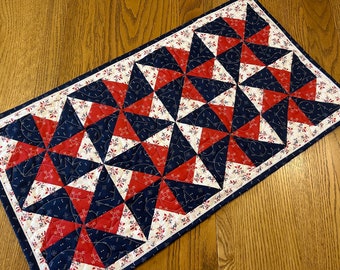 Quilted table runner, Red White and Blue, Americana