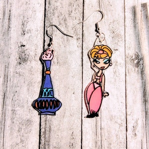 I dream of Jeannie earring set. Jeannie and her bottle earring set. Genie in a bottle earrings.