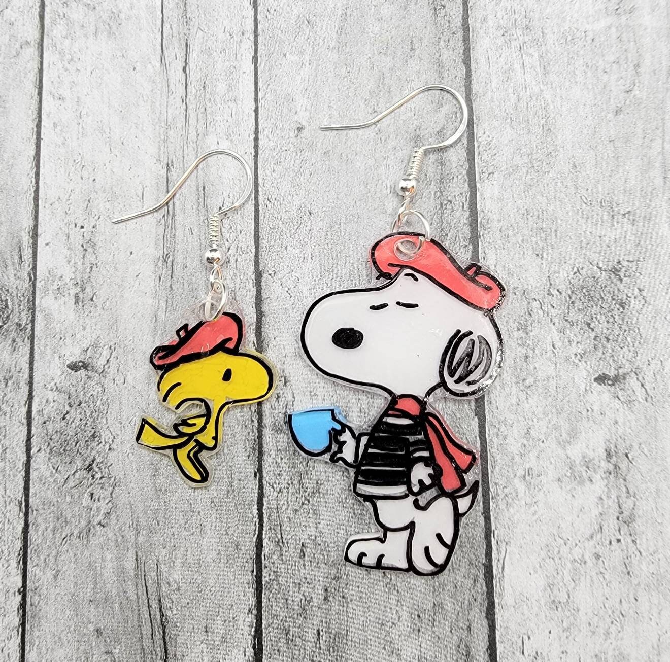 French Snoopy and Woodstock. Snoopy wearing a beret. Snoopy Etsy