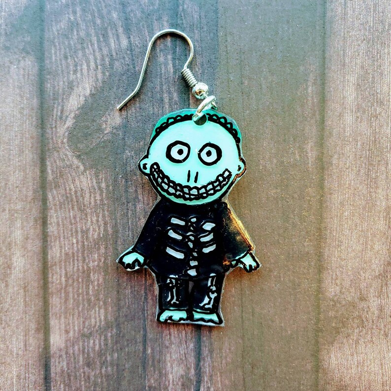 Shrinky dink earrings. Lock Shock and Barrel earring set Oogie boogie henchmen Halloween earrings Nightmare before Christmas earrings