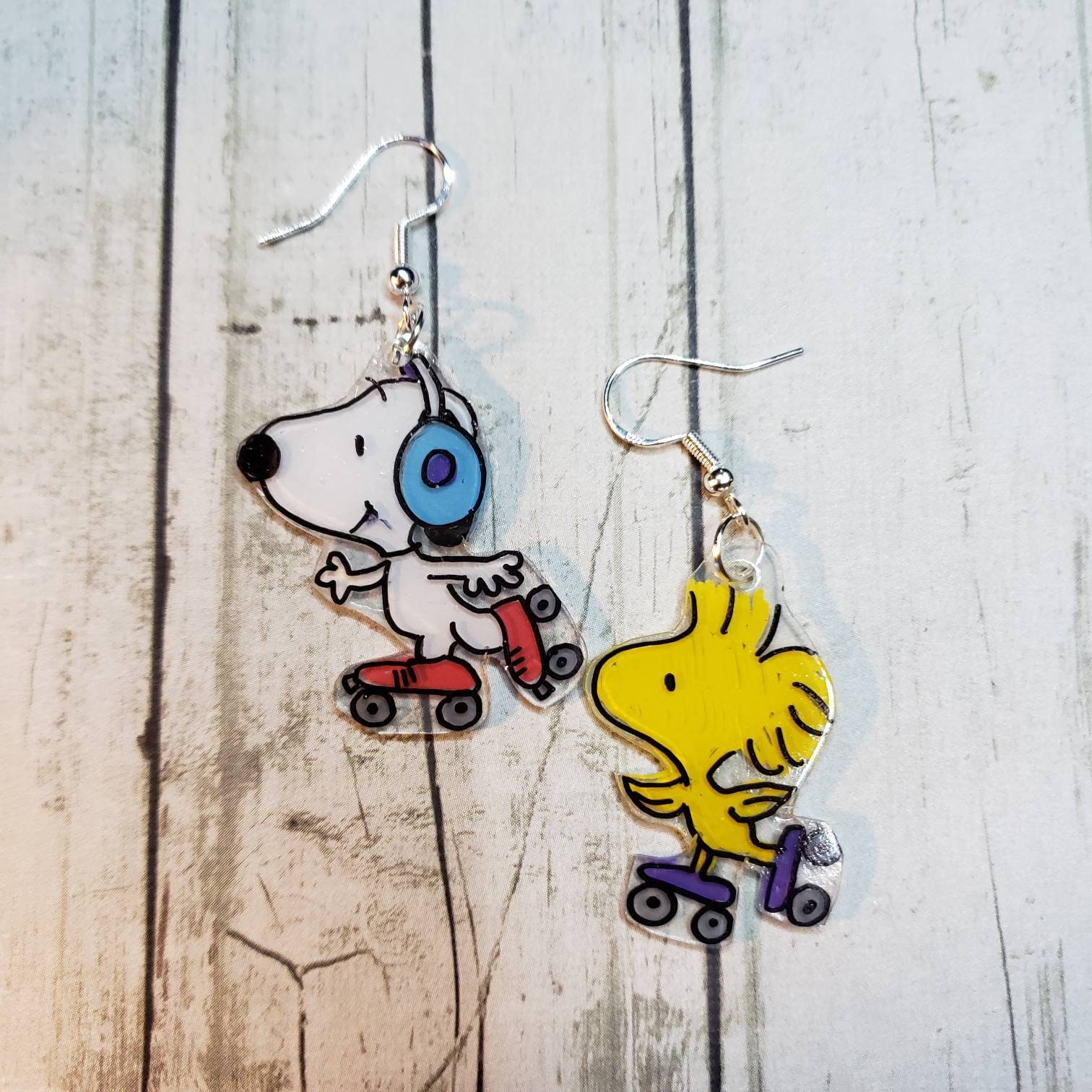 Snoopy and Woodstock Roller Skating Earrings. Shrinky Dink Etsy