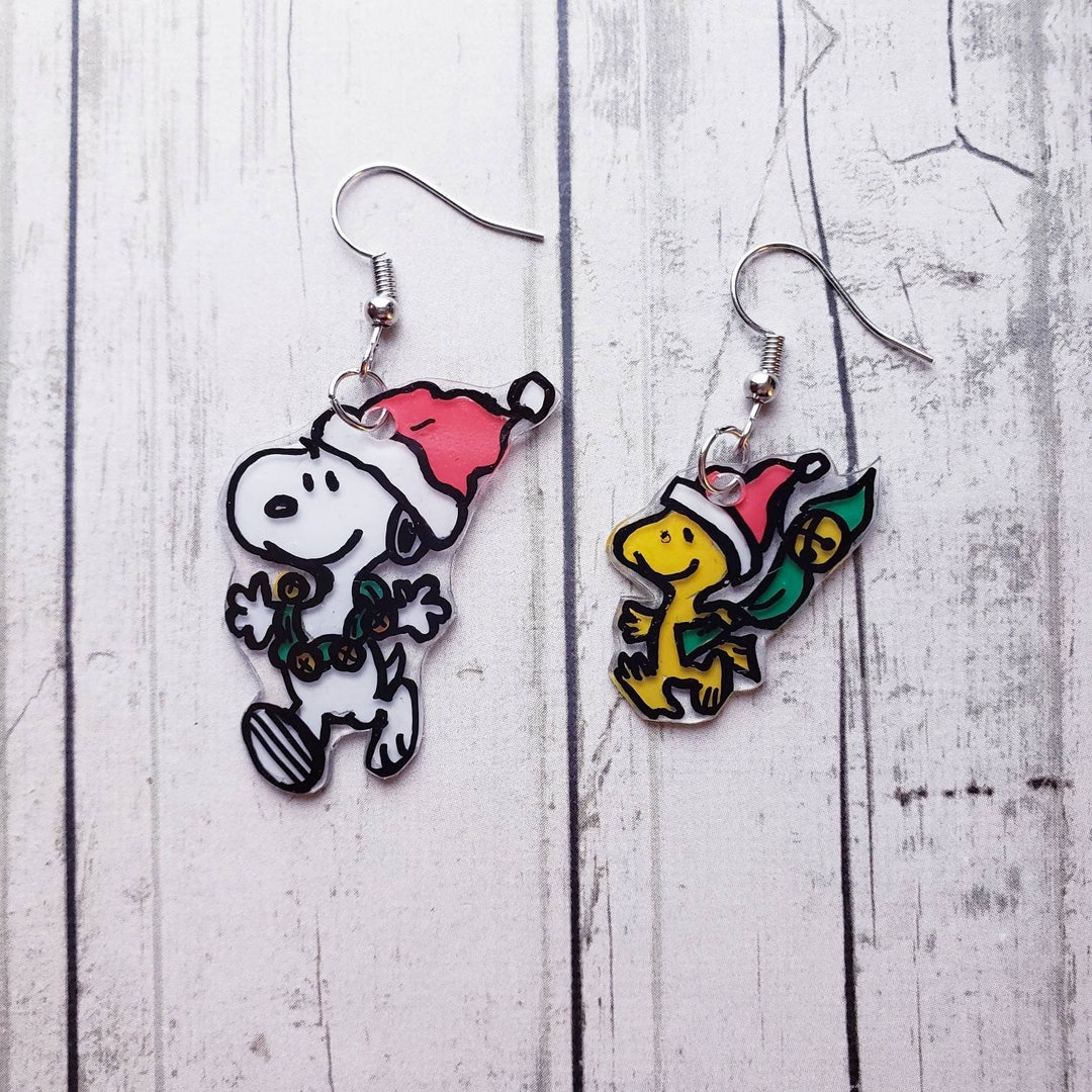 Snoopy and Woodstock Winter Earrings. Charlie Brown Christmas Earrings