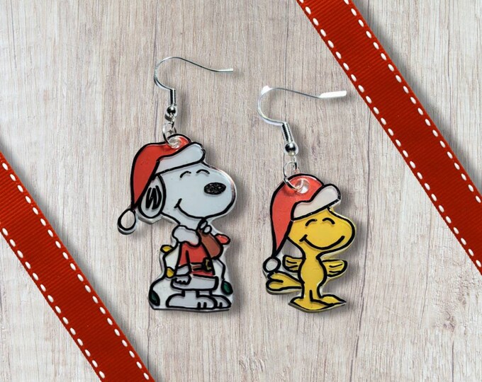 Snoopy and Woodstock Christmas Earrings. Santa Snoopy Etsy