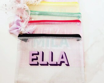 Bolsa personalizada con cremallera de malla/bolsa de cosméticos/bolsa de verano/nombre/campamento/regalo/secado húmedo/bolsa de bikini/bolsa de traje de baño/