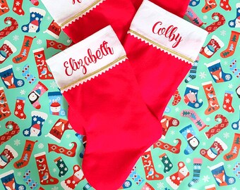 Medias navideñas personalizadas / Medias rojas / Regalos navideños / Decoraciones familiares