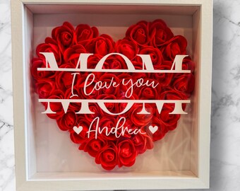 Caja de sombras de corazón de mamá/Regalo del Día de la Madre/Regalo personalizado/Flores/Corazón/Caja de sombras/Cumpleaños/Vacaciones/Regalo de niños o nietos