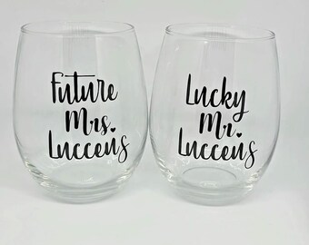 Future Mrs &Lucky Mr / Copas de vino de compromiso / Regalo de boda / Compromiso