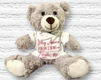 Oso de peluche con datos de nacimiento/Oso bebé/Personalizado/Regalo para bebé/Recién nacido/Bebé nuevo