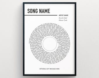 Custom Song Lyrics Vinyl Record Print: Personalized Music Gift