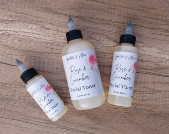 Rose and Cucumber Daily Facial Toner with twist top cap and hdpe plastic bottles 3 size options