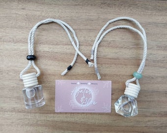 Hanging Car Air Freshener Diffuser Phthalate free fragrance oils 8ml Glass upgraded design hemp cord & gemstone bead Closet Small Space Gift