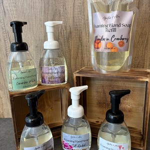 Foaming Hand Soap Wash Cleanser 8.5oz pump bottle or Refill Bag options. All natural ingredients. Eco cert preservative Surfactant based