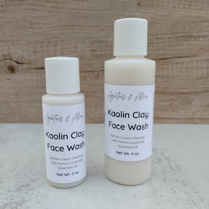 Kaolin Clay face wash cream cleanser Naturally derived ingredients with French Lavender essential oil 2oz and 4oz sizes. Gentle effective