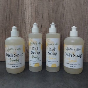 Liquid Dish Soap Eco friendly with plant derived gentle surfactants and essential oils or unscented push pull cap top lathers works great