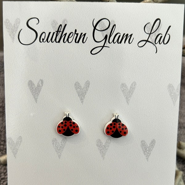 Ladybug Stud Earrings, Titanium Post, Hypoallergenic, Lady Bug Earrings, Sensitive Ears
