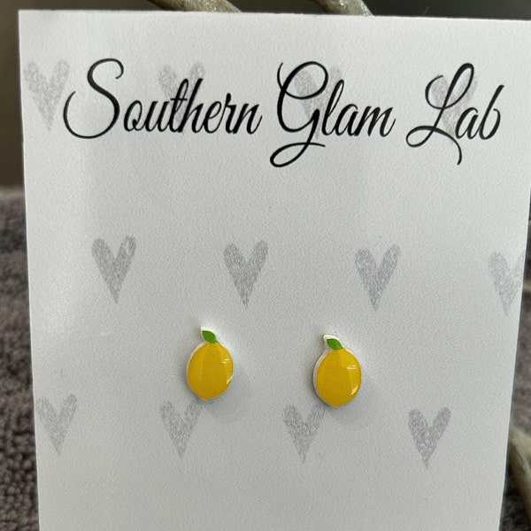 Lemon Stud Earrings, Titanium Post, Hypoallergenic, Lemon Earrings, Sensitive Ears, Fruit Earring