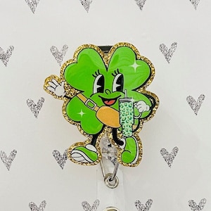 St. Patrick&#39;s Day Badge Reel, Boujee Clover Badge Reel, Badge Reel