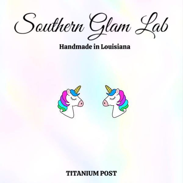 Unicorn Stud Earrings, Titanium Post, Hypoallergenic, Unicorn Earrings, Sensitive Ears