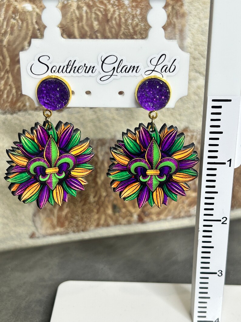 Mardi Gras Leaf Gemstone/ Rhinestone Earrings main image 1
