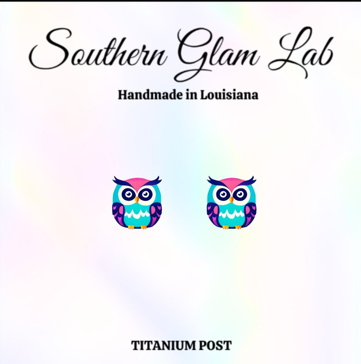 Colorful Owl Stud Earrings, Titanium Post, Hypoallergenic, Owl Earrings, Sensitive Ears