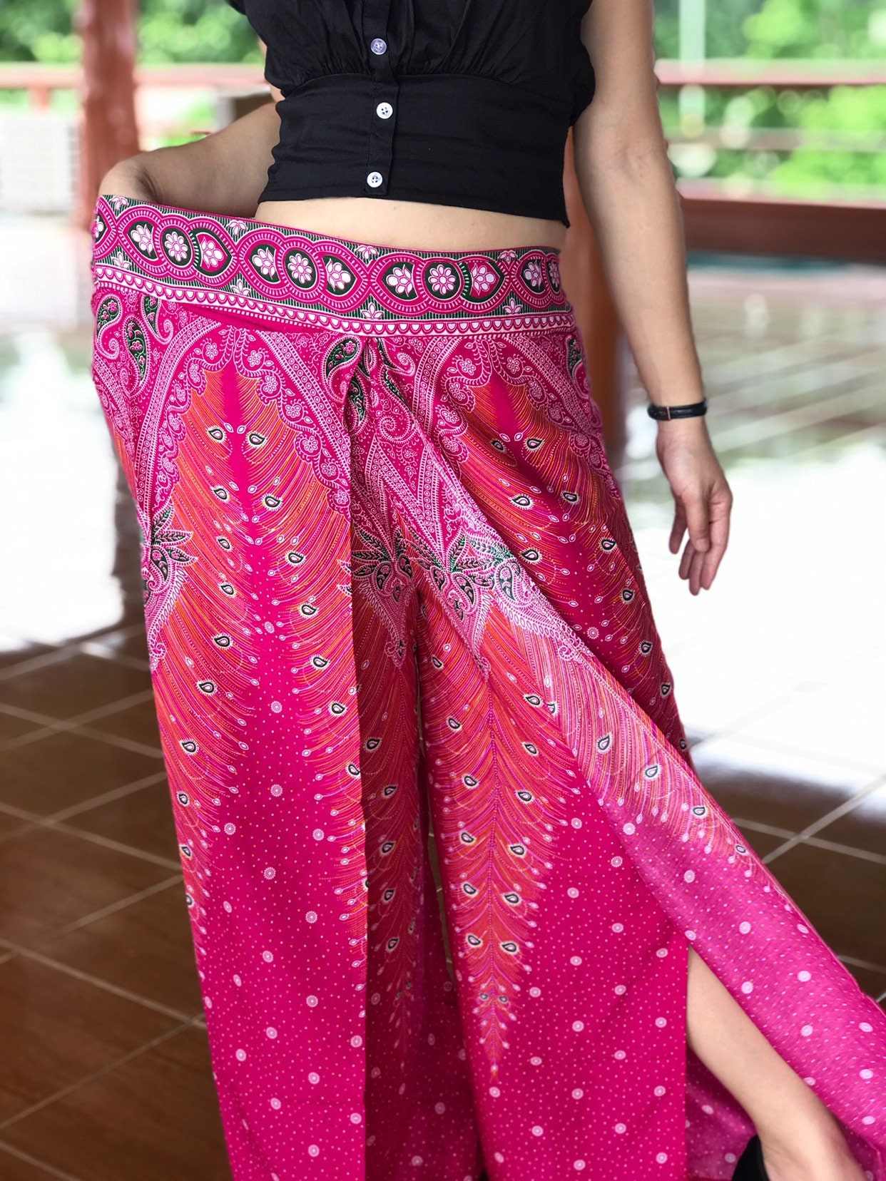 Woman Palazzo Pants With Side Slit Hippie Festival Pants Boho - Etsy