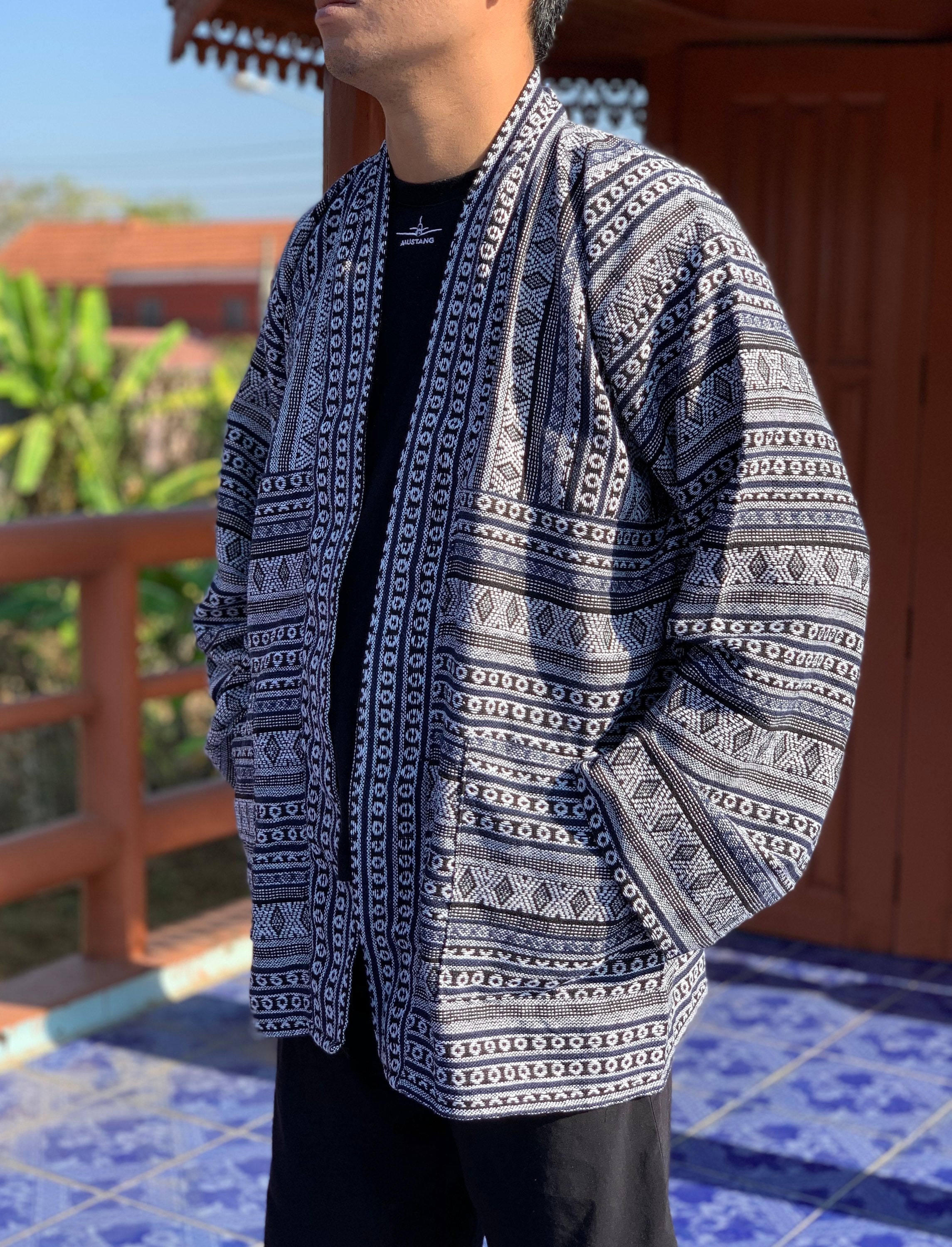 Mens Tribal Woven Kimono, Festival Clothing, Hippie Kimono Cover Up, Bohemian Kimono, Burning Man Clothing Men Women, Women's Winter Jacket