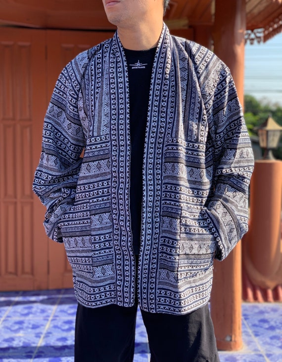 Mens Tribal Woven Kimono, Festival Clothing, Hippie Kimono Cover Up, Bohemian Kimono, Burning Man Clothing Men Women, Women's Winter Jacket