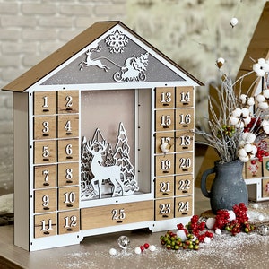 Advent calendar for 25 days with led illumination, white-oak gold