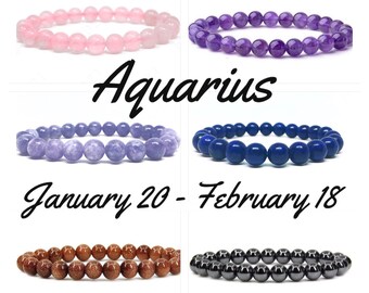Sagittarius zodiac birthstone healing bead birthday bracelet. Rose quartz, Amethyst, Aquamarine, Lapis Lazuli, goldstone, Hematite gemstone