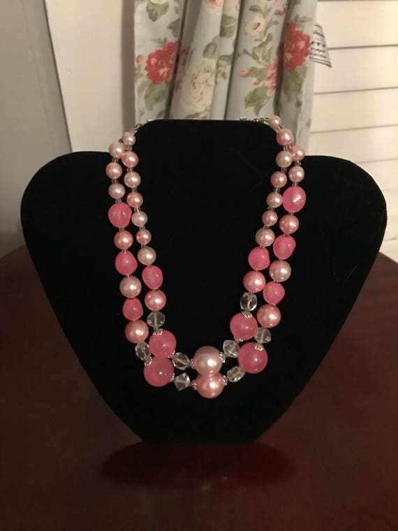 Pink, Beaded, Multi-Strand Necklace