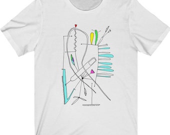 Unisex T-shirt for Men Women Graphic tees white Unique handmade design t-shirts Abstract art shirt Graphic Tee Abstract drawing