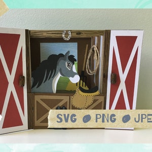 3D "U" Fold Horse Stable Greeting Card Cutting Files ONLY