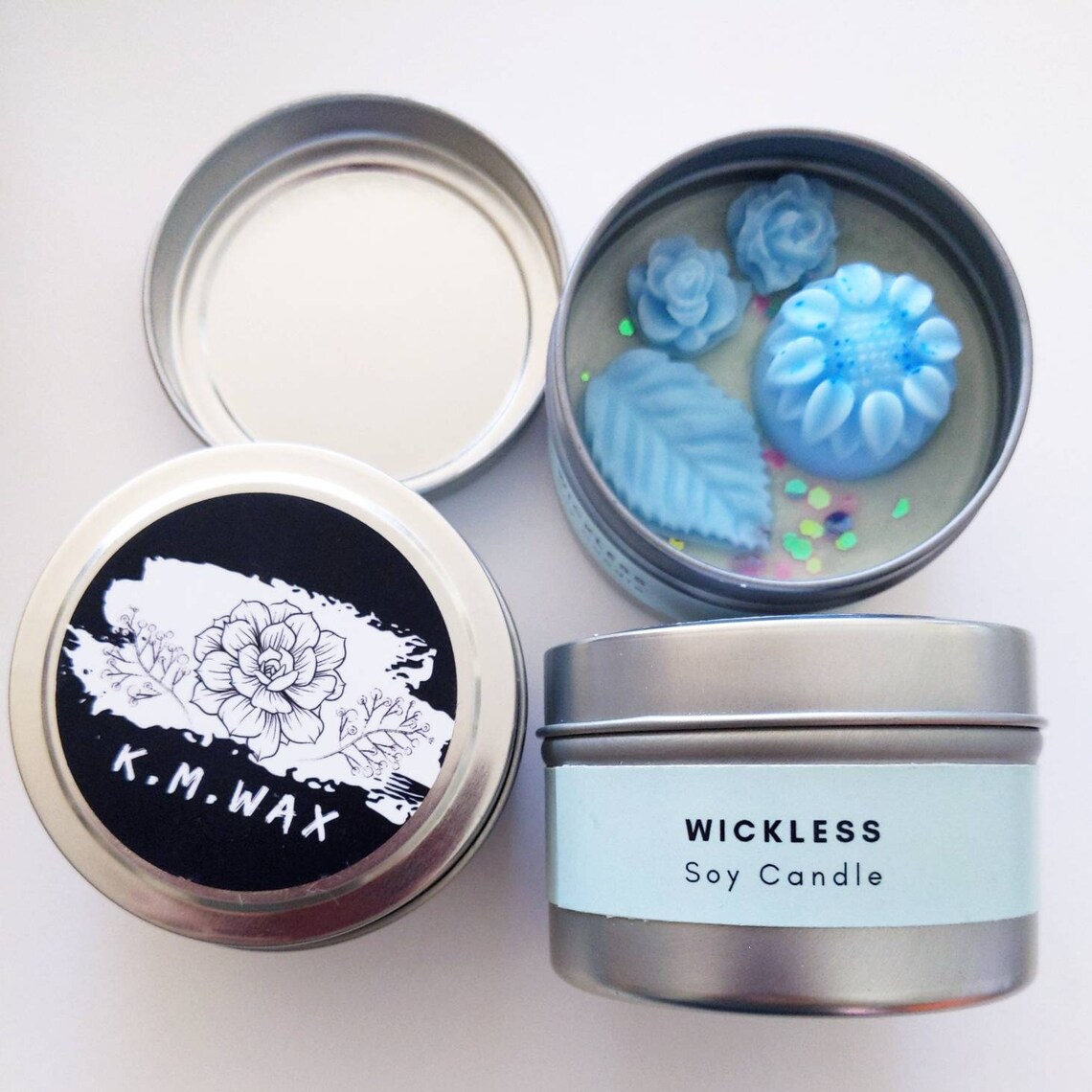 Wickless Candle Wax Melt Blue Flowers Sage Citrus fresh scent Etsy