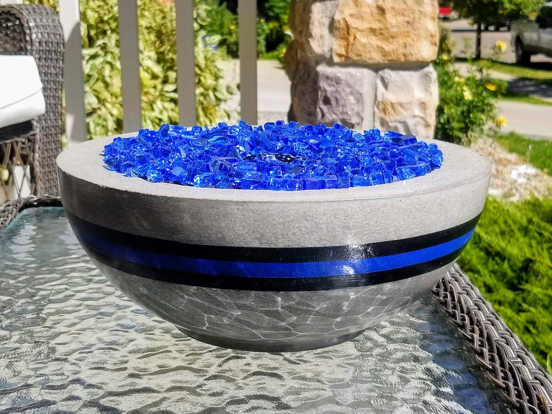 Thin Blue Line Tabletop Concrete Fire Bowl Etsy