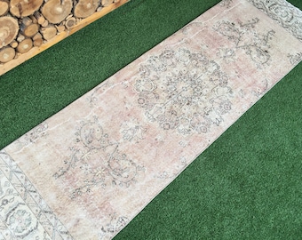 Vintage Turkish Oushak Runner Rug: Muted Medallion, Distressed Oriental (2'11"x10’3")