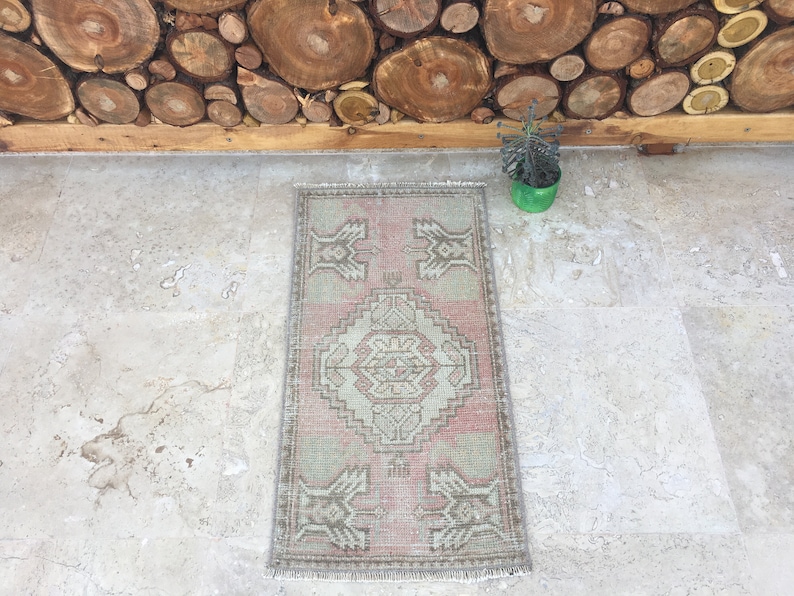 1/'5x2/'10 Small Turkish Rug,Vintage Oushak Faded Area Rug,Antique Turkish Carpet,Entry Rug,Home Floor Mat Rug,Oushak Mat Rug,Bathroom Rug