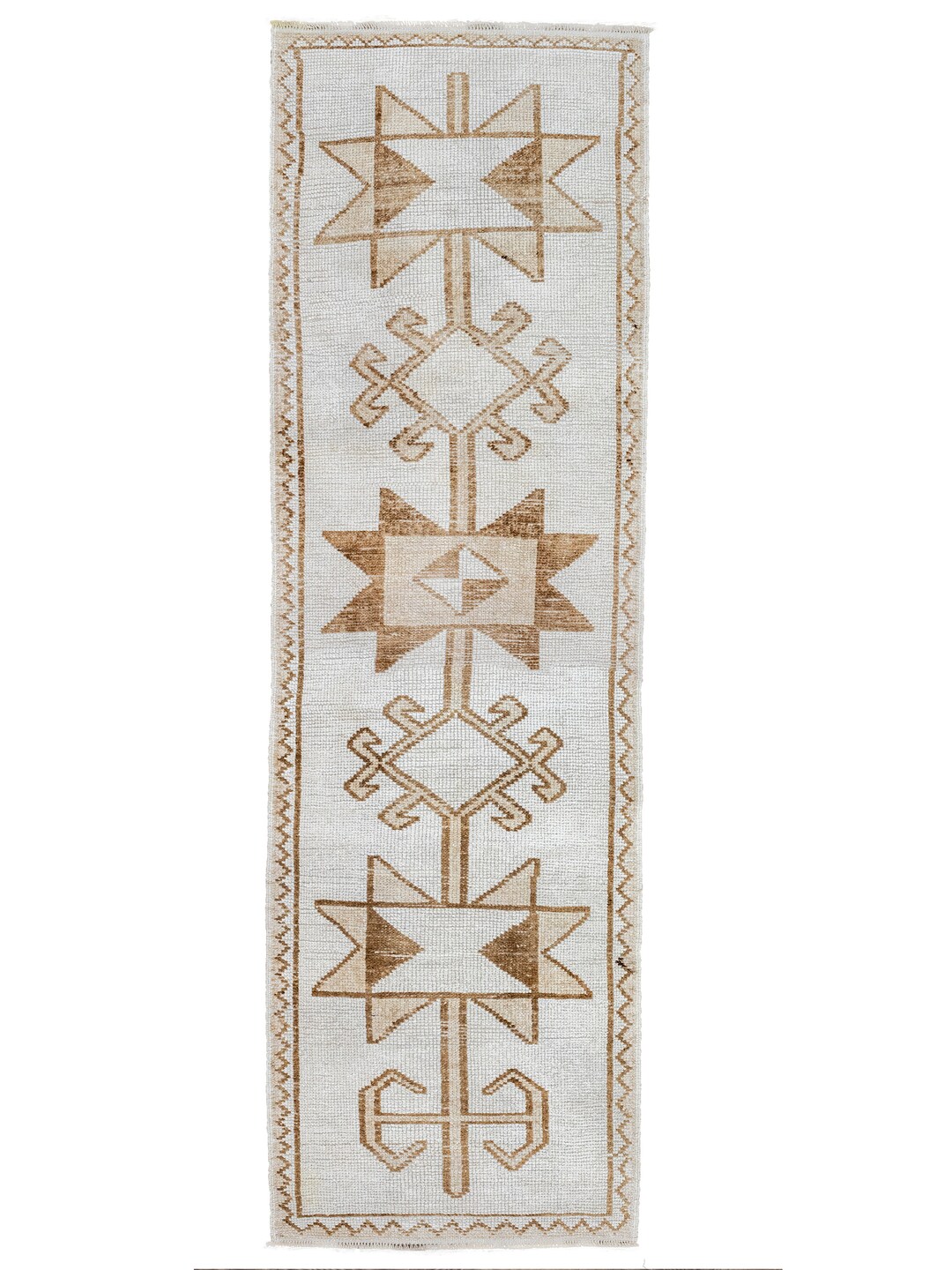 Creamy White Handmade Rug Runner, Vintage Turkish Oushak Runner ...