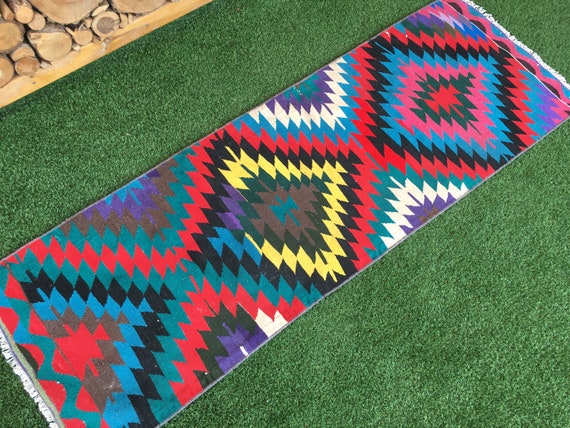 トルコ キリム ヴィンテージ 幾何学模様 ラグ 85×58㎝◇トルコ