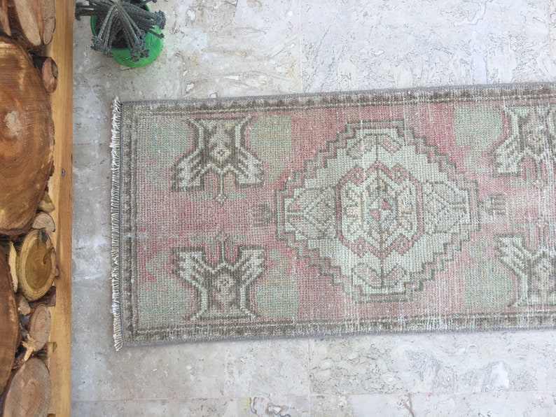 1/'5x2/'10 Small Turkish Rug,Vintage Oushak Faded Area Rug,Antique Turkish Carpet,Entry Rug,Home Floor Mat Rug,Oushak Mat Rug,Bathroom Rug